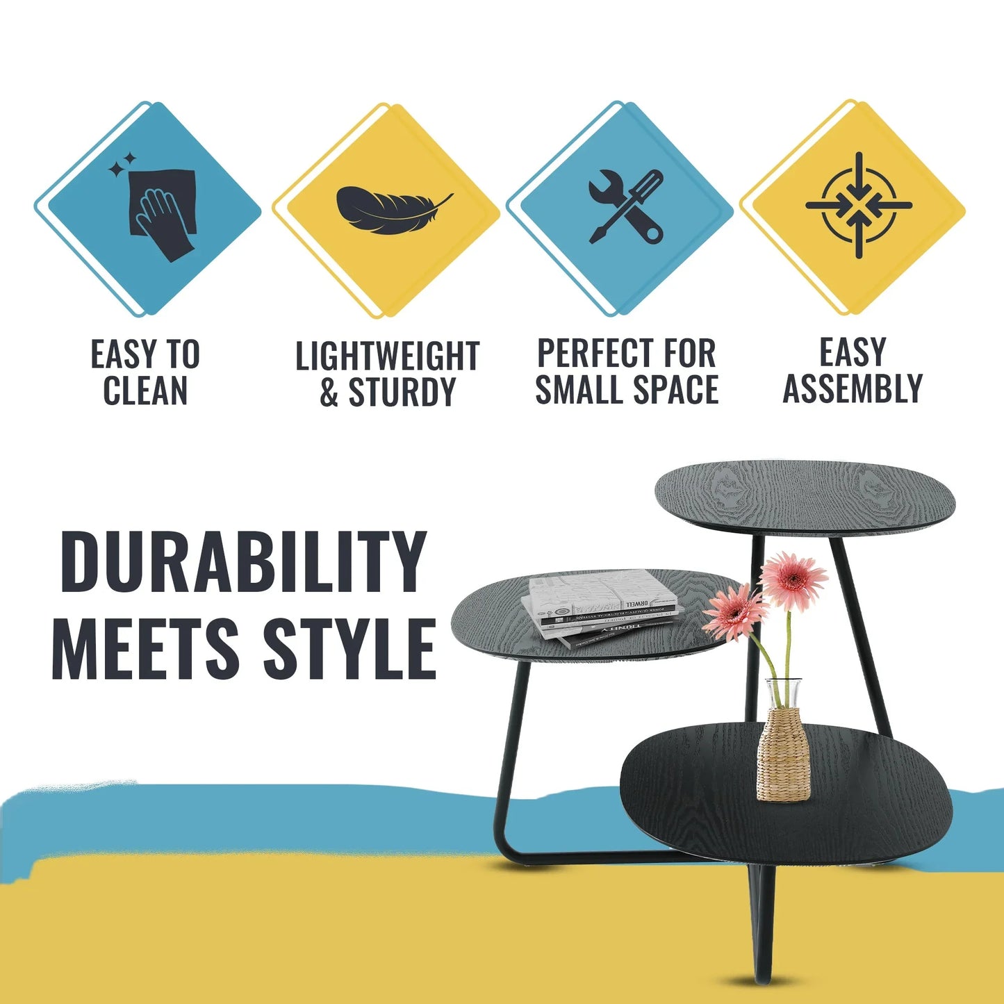 Hazelton Multi-Top End Tables with Manufactured Wood Top and Powder Coated Steel Frame - Elax Furniture