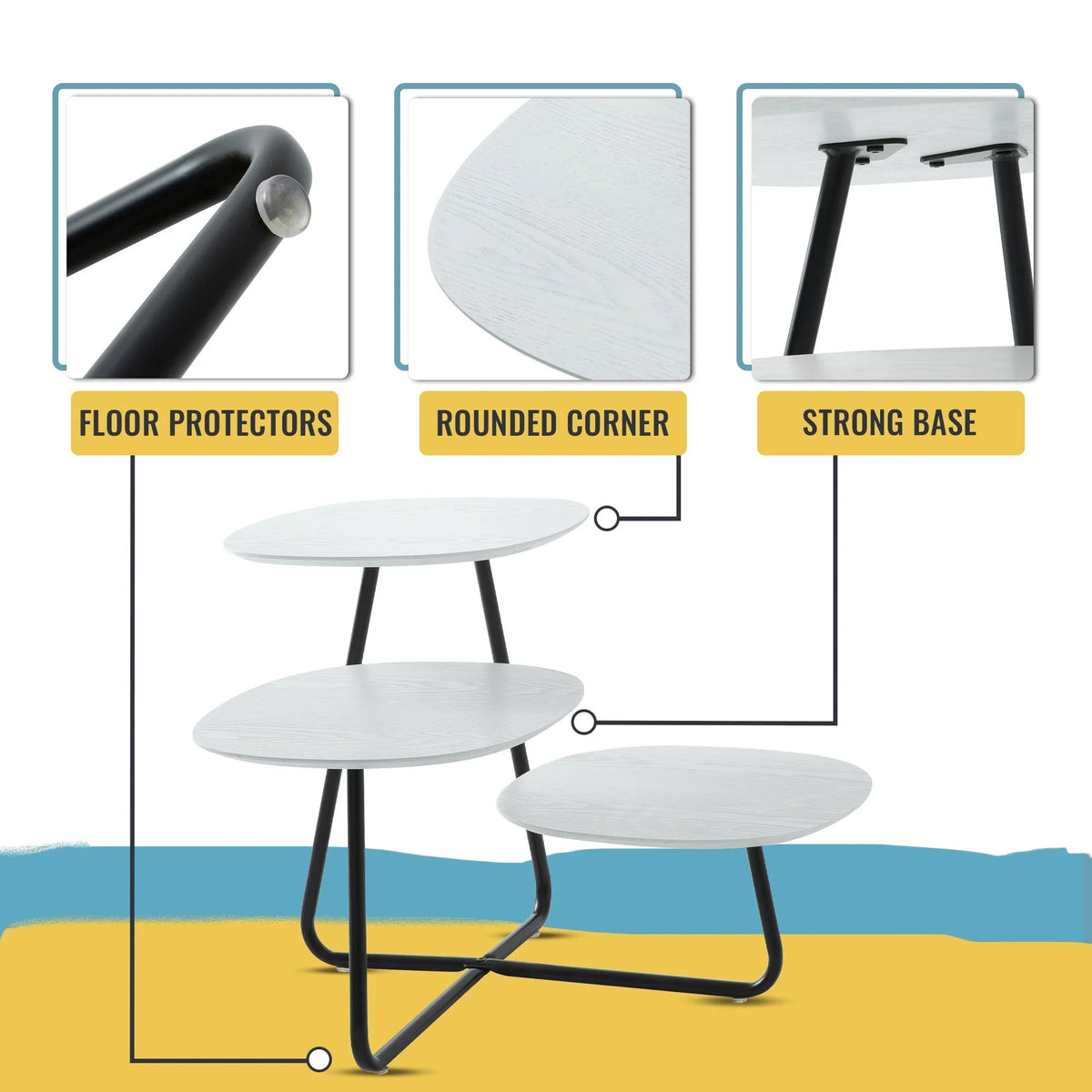 Hazelton Multi-Top End Tables with Manufactured Wood Top and Powder Coated Steel Frame - Elax Furniture