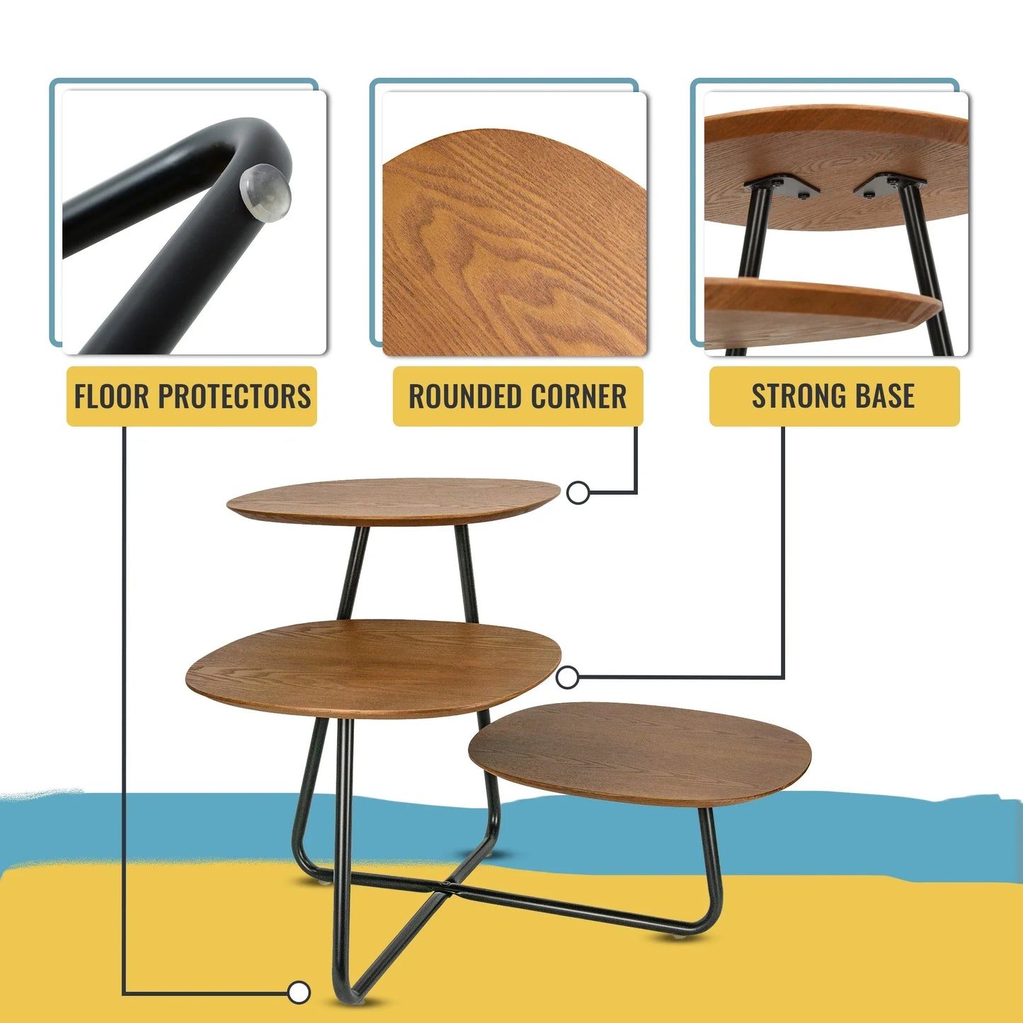 Hazelton Multi-Top End Tables with Manufactured Wood Top and Powder Coated Steel Frame - Elax Furniture