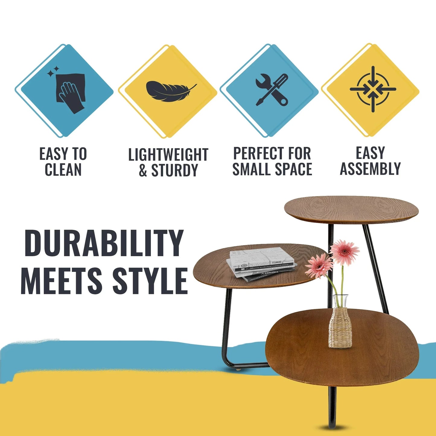 Hazelton Multi-Top End Tables with Manufactured Wood Top and Powder Coated Steel Frame - Elax Furniture