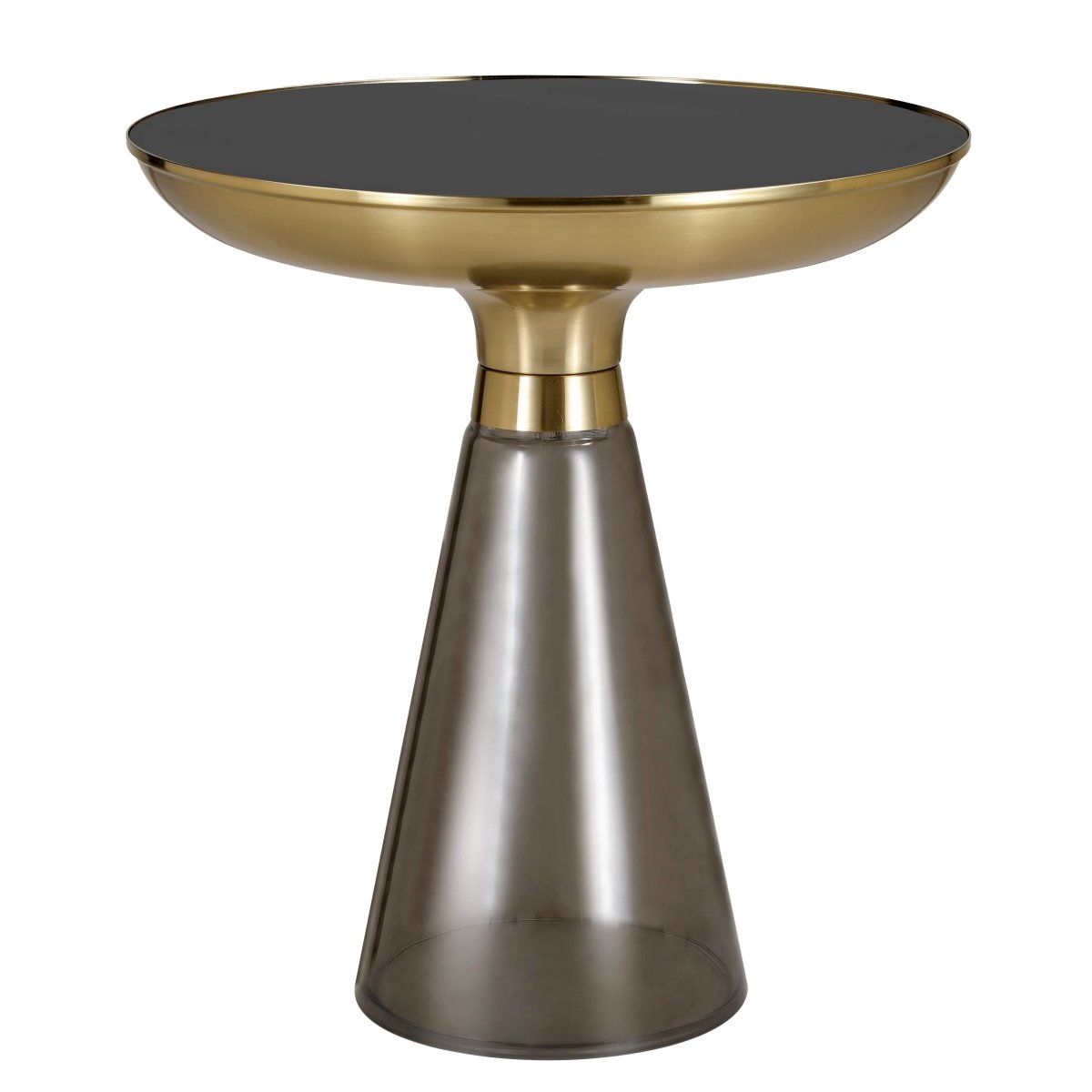 Hyalus Tully 19-Inch Round Glass Side Table with Iron Rim Frame and Glass Base Black Side Table Leisuremod