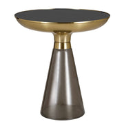 Hyalus Tully 19-Inch Round Glass Side Table with Iron Rim Frame and Glass Base Black Side Table Leisuremod