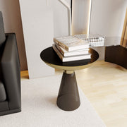 Hyalus Tully 19-Inch Round Glass Side Table with Iron Rim Frame and Glass Base Black Side Table Leisuremod