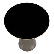 Hyalus Tully 19-Inch Round Glass Side Table with Iron Rim Frame and Glass Base Black Side Table Leisuremod
