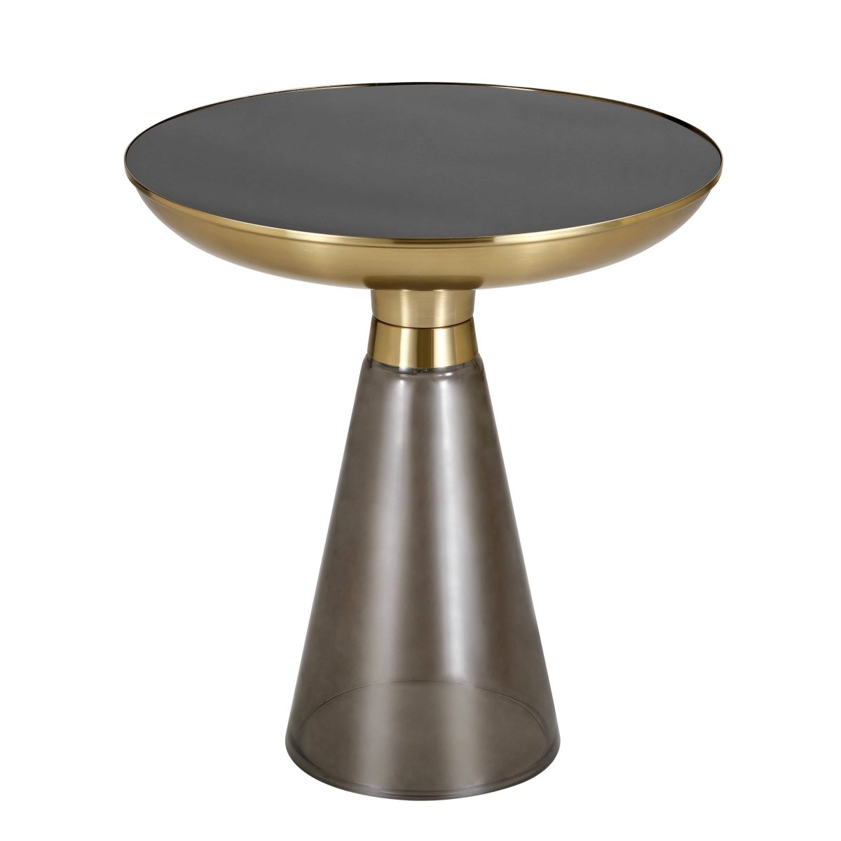 Hyalus Tully 19-Inch Round Glass Side Table with Iron Rim Frame and Glass Base Black Side Table Leisuremod
