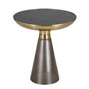 Hyalus Tully 19-Inch Round Glass Side Table with Iron Rim Frame and Glass Base Black Side Table Leisuremod