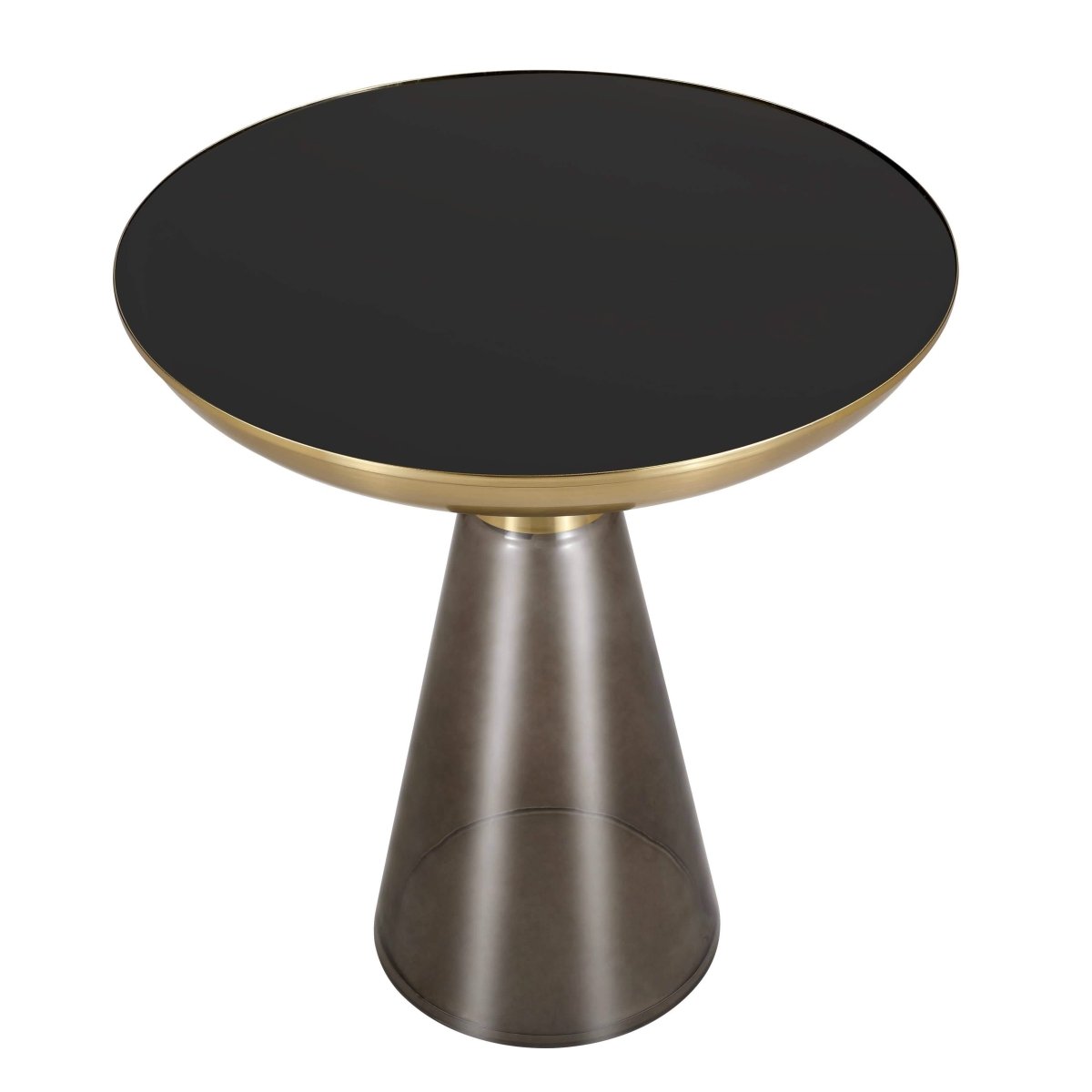 Hyalus Tully 19-Inch Round Glass Side Table with Iron Rim Frame and Glass Base Black Side Table Leisuremod