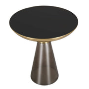 Hyalus Tully 19-Inch Round Glass Side Table with Iron Rim Frame and Glass Base Black Side Table Leisuremod