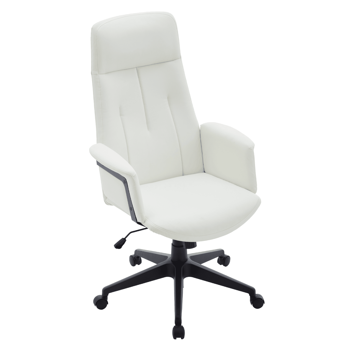 Inifini High-Back Leather Ergonomic Office Chair With Lumbar Support, Adjustable Hight and Swivel White Office Chair Leisuremod