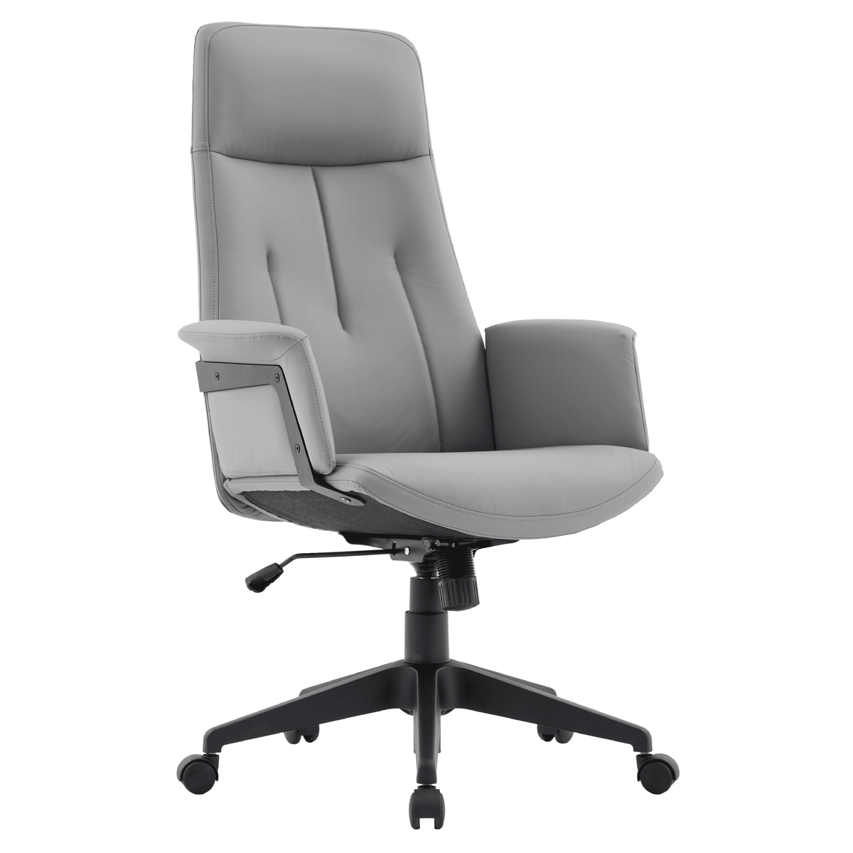 Inifini High-Back Leather Ergonomic Office Chair With Lumbar Support, Adjustable Hight and Swivel Grey Office Chair Leisuremod