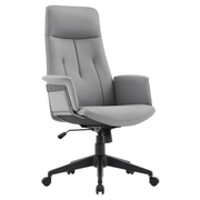 Inifini High-Back Leather Ergonomic Office Chair With Lumbar Support, Adjustable Hight and Swivel Grey Office Chair Leisuremod