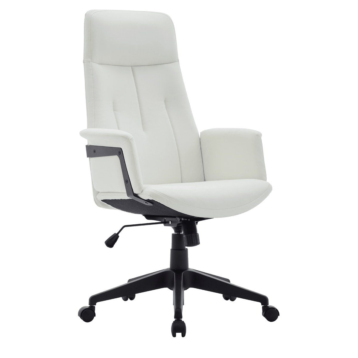 Inifini High-Back Leather Ergonomic Office Chair With Lumbar Support, Adjustable Hight and Swivel White Office Chair Leisuremod