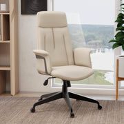 Inifini High-Back Leather Ergonomic Office Chair With Lumbar Support, Adjustable Hight and Swivel Tan Office Chair Leisuremod