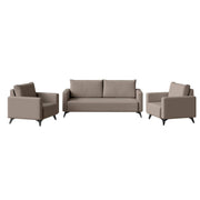 Inno 3-Piece Leather Sofa Set with 2 Single-Seater and a Three-Seater Sofa with Stainless Steel Legs Taupe Sofa Leisuremod