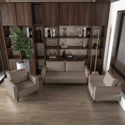 Inno 3-Piece Leather Sofa Set with 2 Single-Seater and a Three-Seater Sofa with Stainless Steel Legs Taupe Sofa Leisuremod
