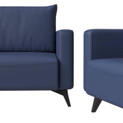 Inno 3-Piece Leather Sofa Set with 2 Single-Seater and a Three-Seater Sofa with Stainless Steel Legs Dark Blue Sofa Leisuremod