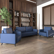 Inno 3-Piece Leather Sofa Set with 2 Single-Seater and a Three-Seater Sofa with Stainless Steel Legs Dark Blue Sofa Leisuremod
