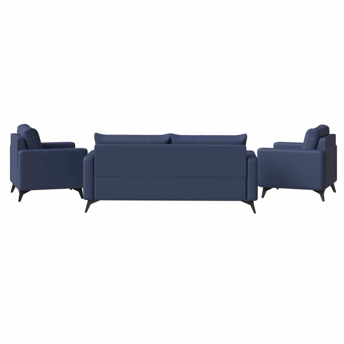 Inno 3-Piece Leather Sofa Set with 2 Single-Seater and a Three-Seater Sofa with Stainless Steel Legs Dark Blue Sofa Leisuremod