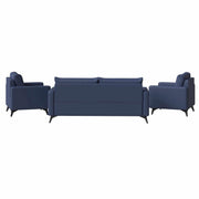Inno 3-Piece Leather Sofa Set with 2 Single-Seater and a Three-Seater Sofa with Stainless Steel Legs Dark Blue Sofa Leisuremod