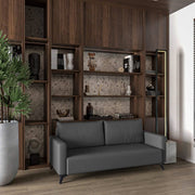 Inno 3-Seater Leather Wide Sofa with Stainless Steel Legs and Removable Cushions Grey Sofa Leisuremod