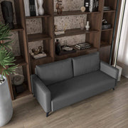 Inno 3-Seater Leather Wide Sofa with Stainless Steel Legs and Removable Cushions Grey Sofa Leisuremod