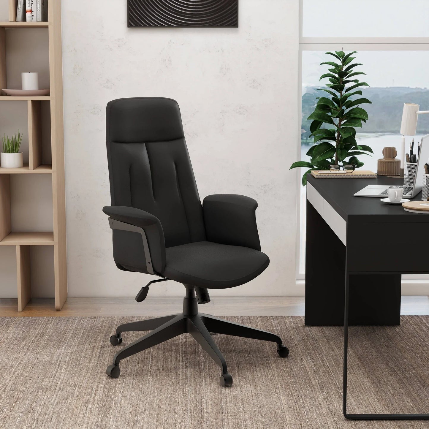 Inifini High-Back Leather Ergonomic Office Chair With Lumbar Support, Adjustable Hight and Swivel - Elax Furniture