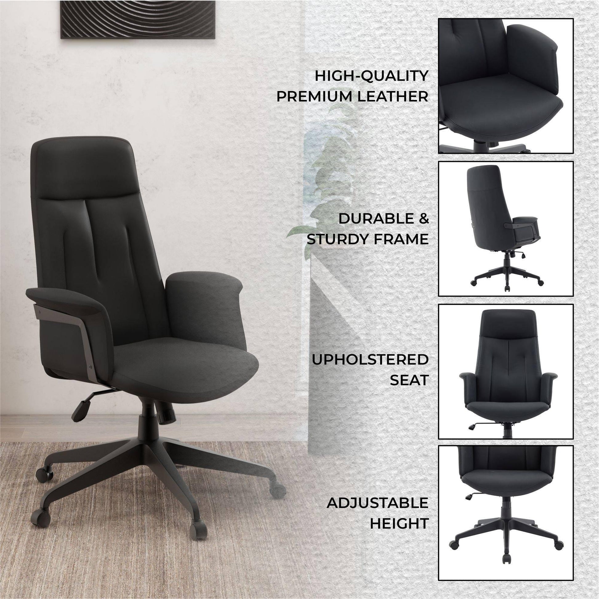 Inifini High-Back Leather Ergonomic Office Chair With Lumbar Support, Adjustable Hight and Swivel - Elax Furniture