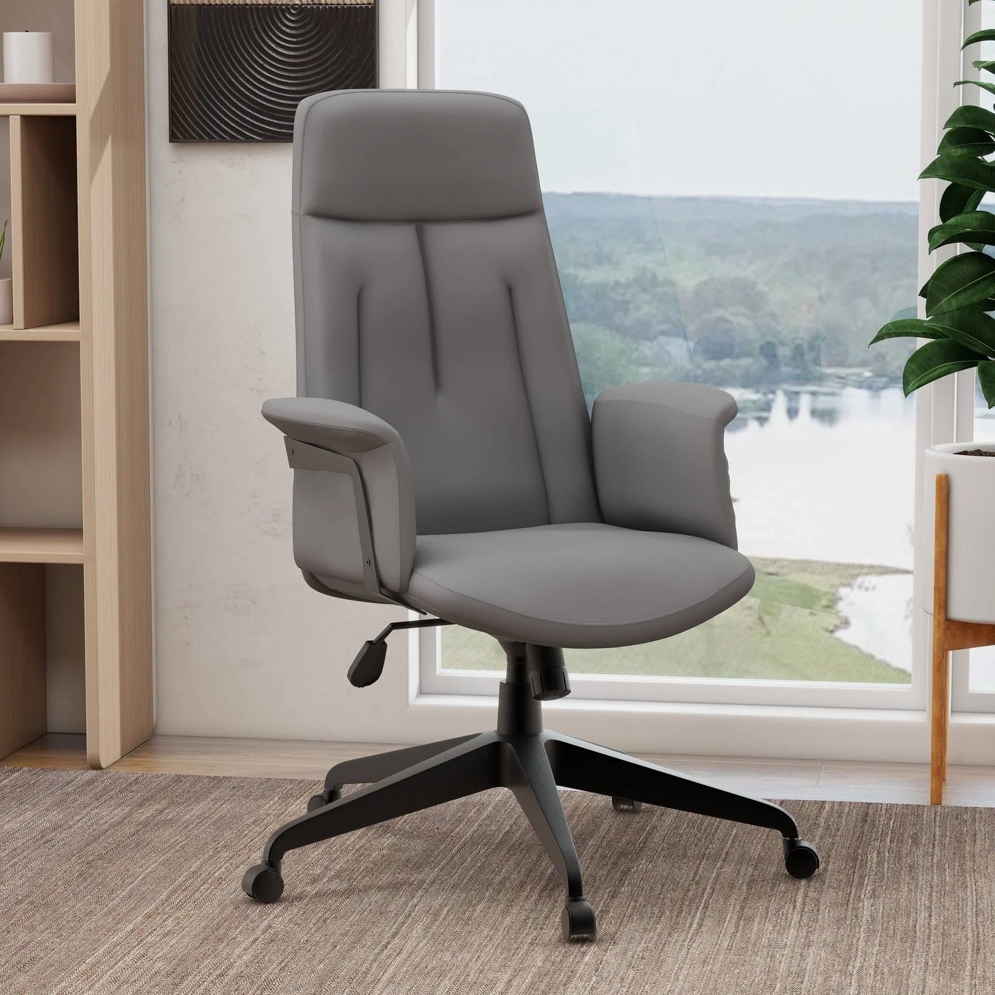 Inifini High-Back Leather Ergonomic Office Chair With Lumbar Support, Adjustable Hight and Swivel - Elax Furniture