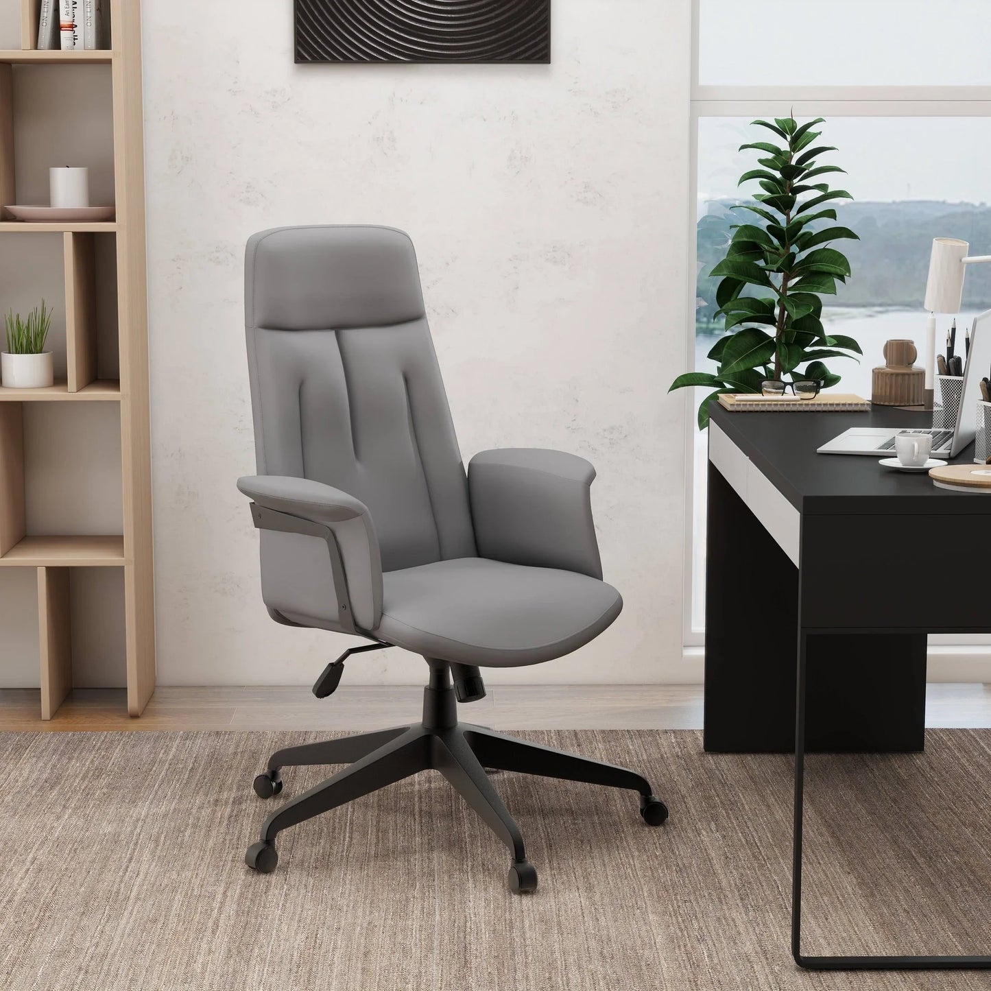 Inifini High-Back Leather Ergonomic Office Chair With Lumbar Support, Adjustable Hight and Swivel - Elax Furniture
