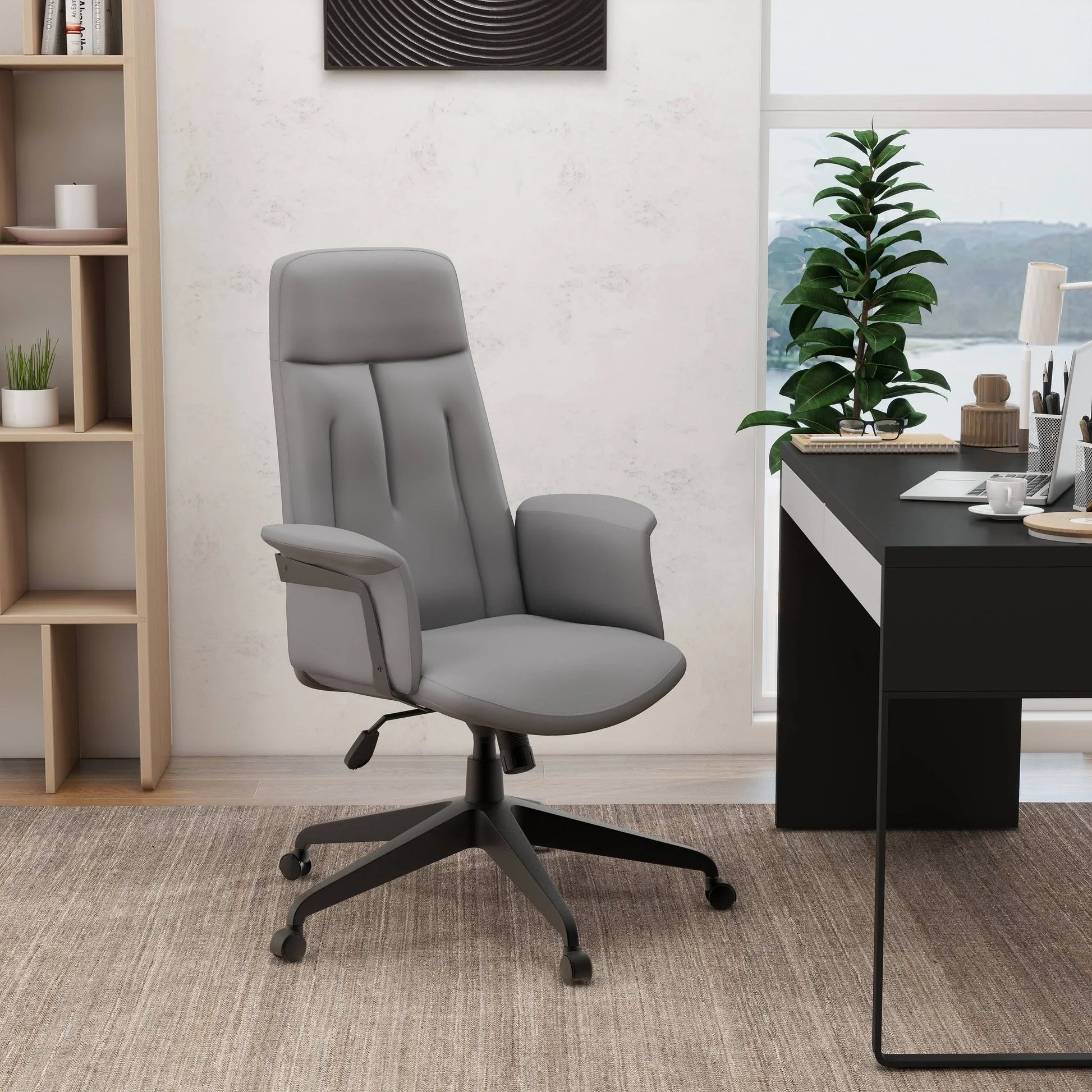 Inifini High-Back Leather Ergonomic Office Chair With Lumbar Support, Adjustable Hight and Swivel - Elax Furniture