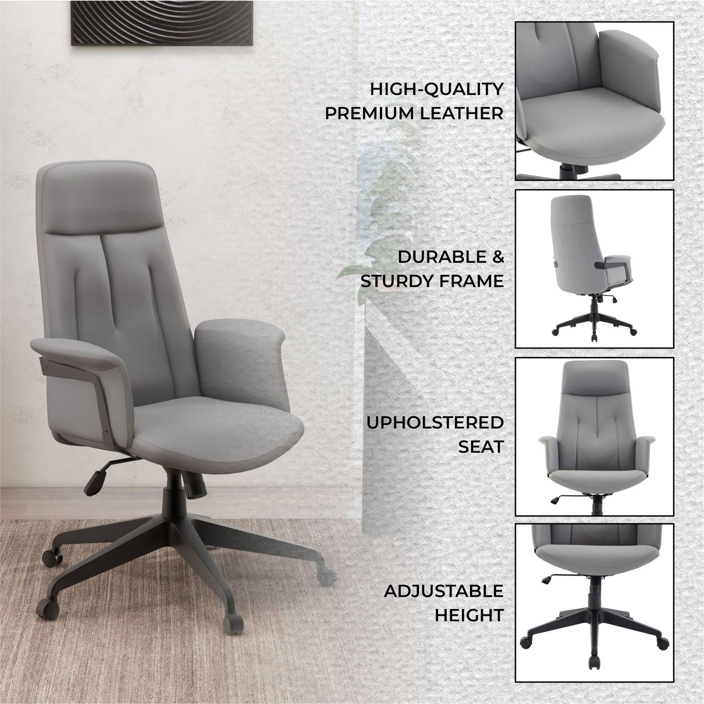Inifini High-Back Leather Ergonomic Office Chair With Lumbar Support, Adjustable Hight and Swivel - Elax Furniture