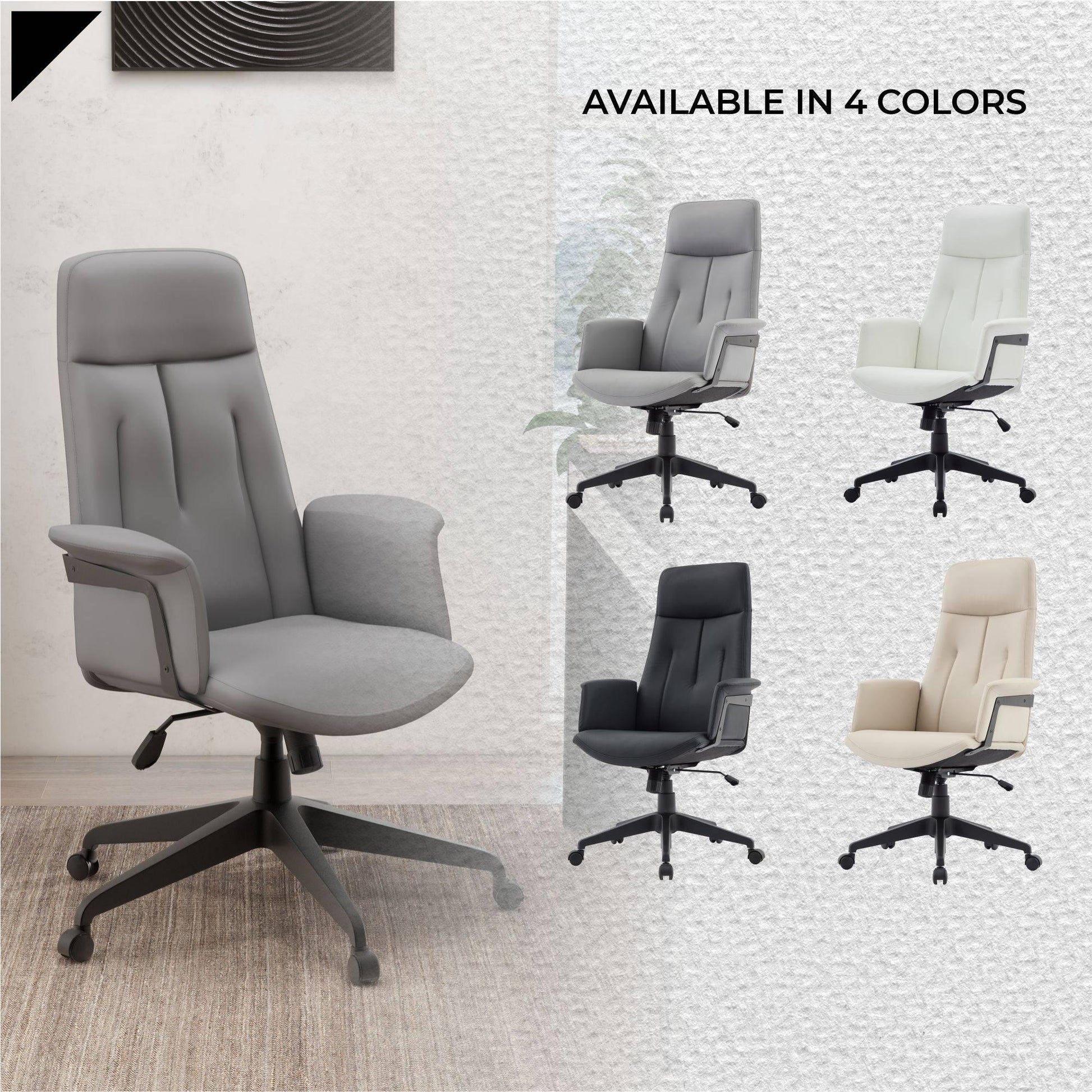 Inifini High-Back Leather Ergonomic Office Chair With Lumbar Support, Adjustable Hight and Swivel - Elax Furniture