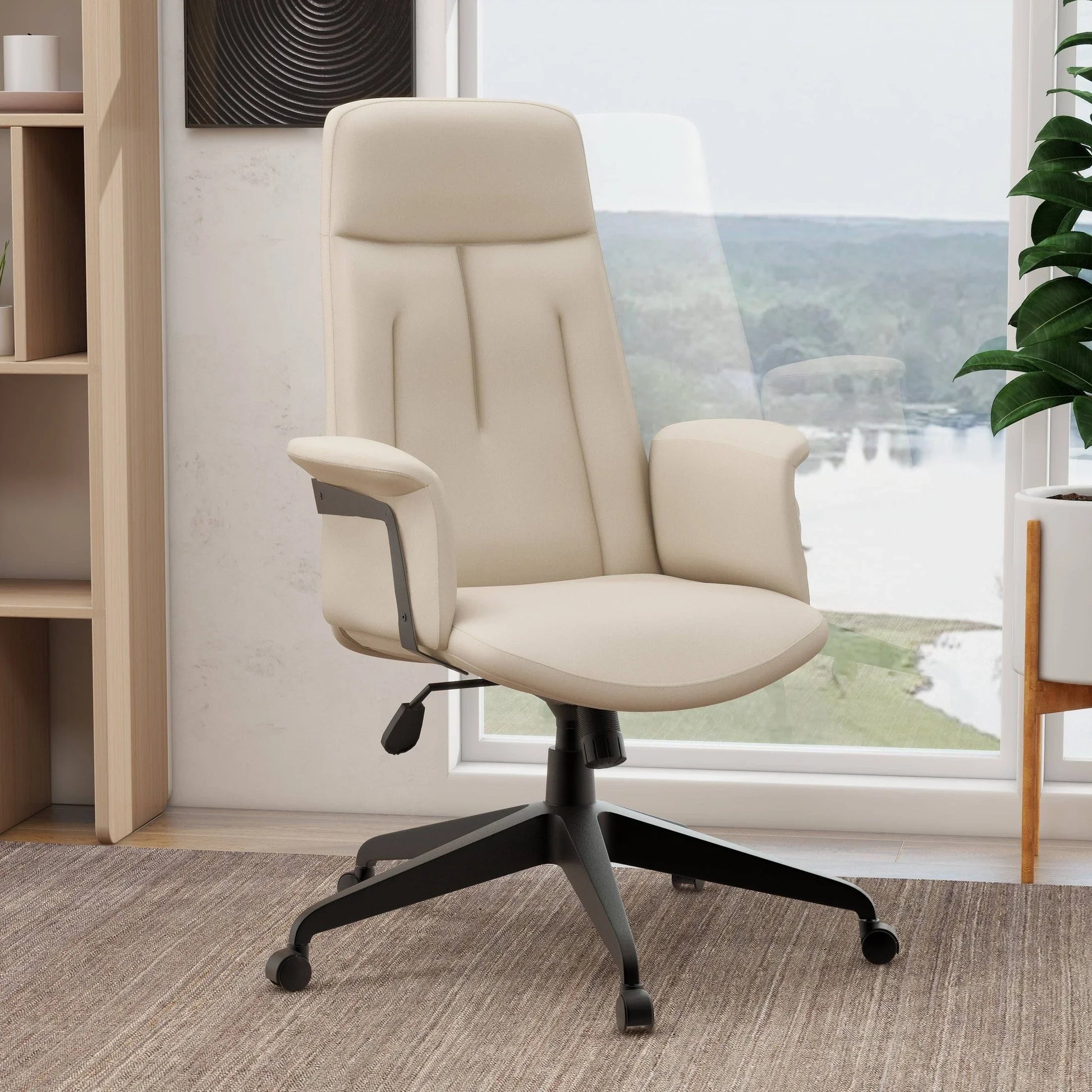 Inifini High-Back Leather Ergonomic Office Chair With Lumbar Support, Adjustable Hight and Swivel - Elax Furniture