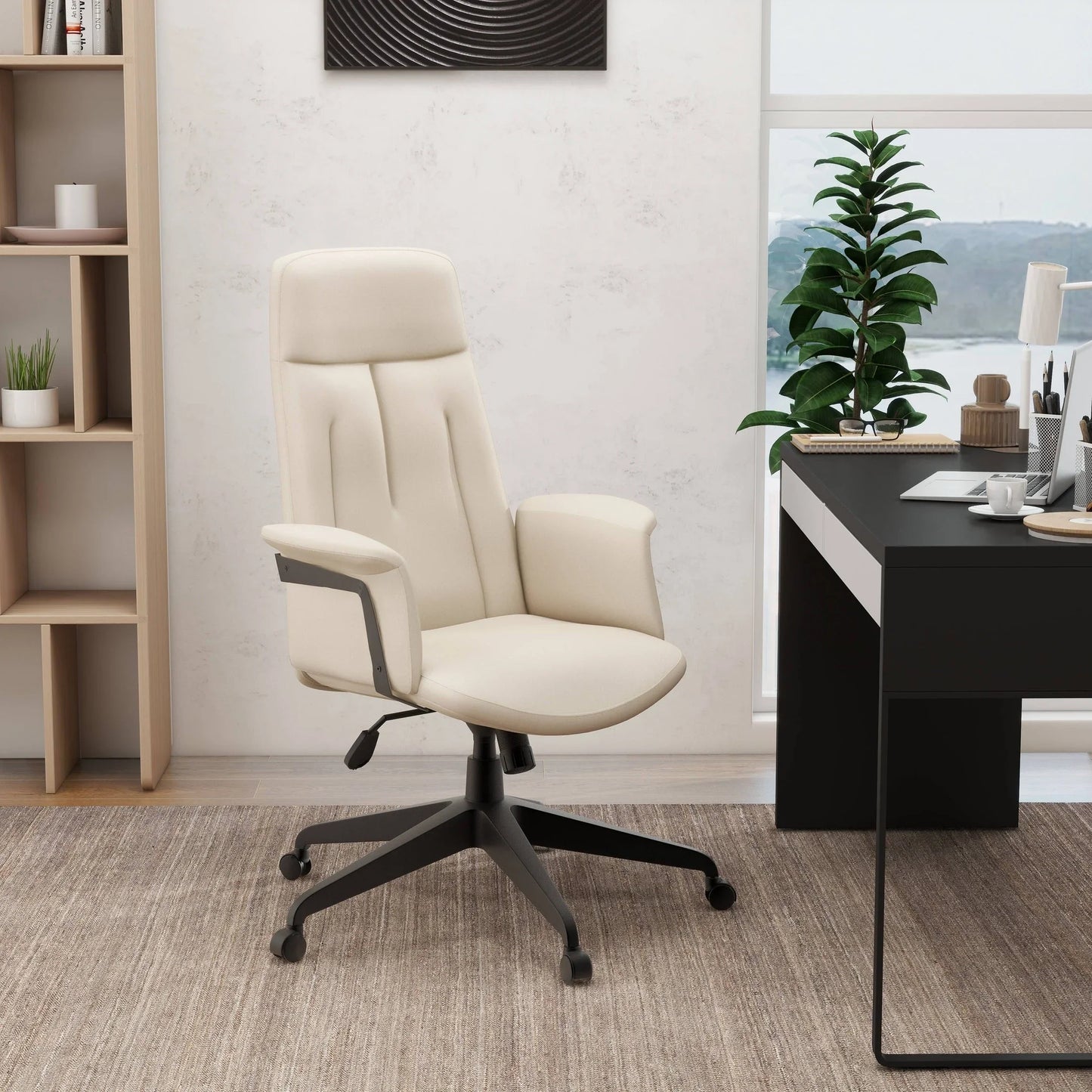 Inifini High-Back Leather Ergonomic Office Chair With Lumbar Support, Adjustable Hight and Swivel - Elax Furniture