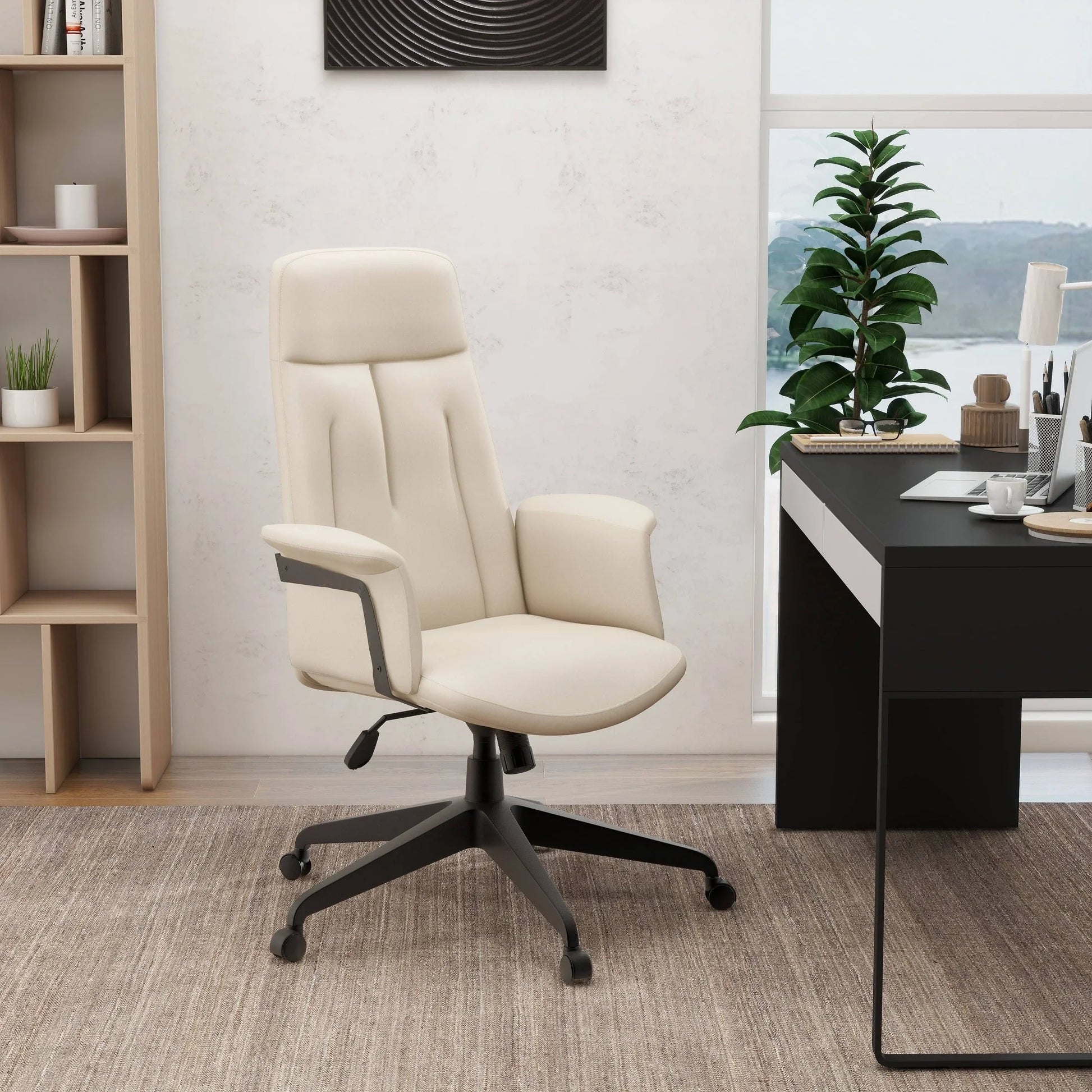 Inifini High-Back Leather Ergonomic Office Chair With Lumbar Support, Adjustable Hight and Swivel - Elax Furniture