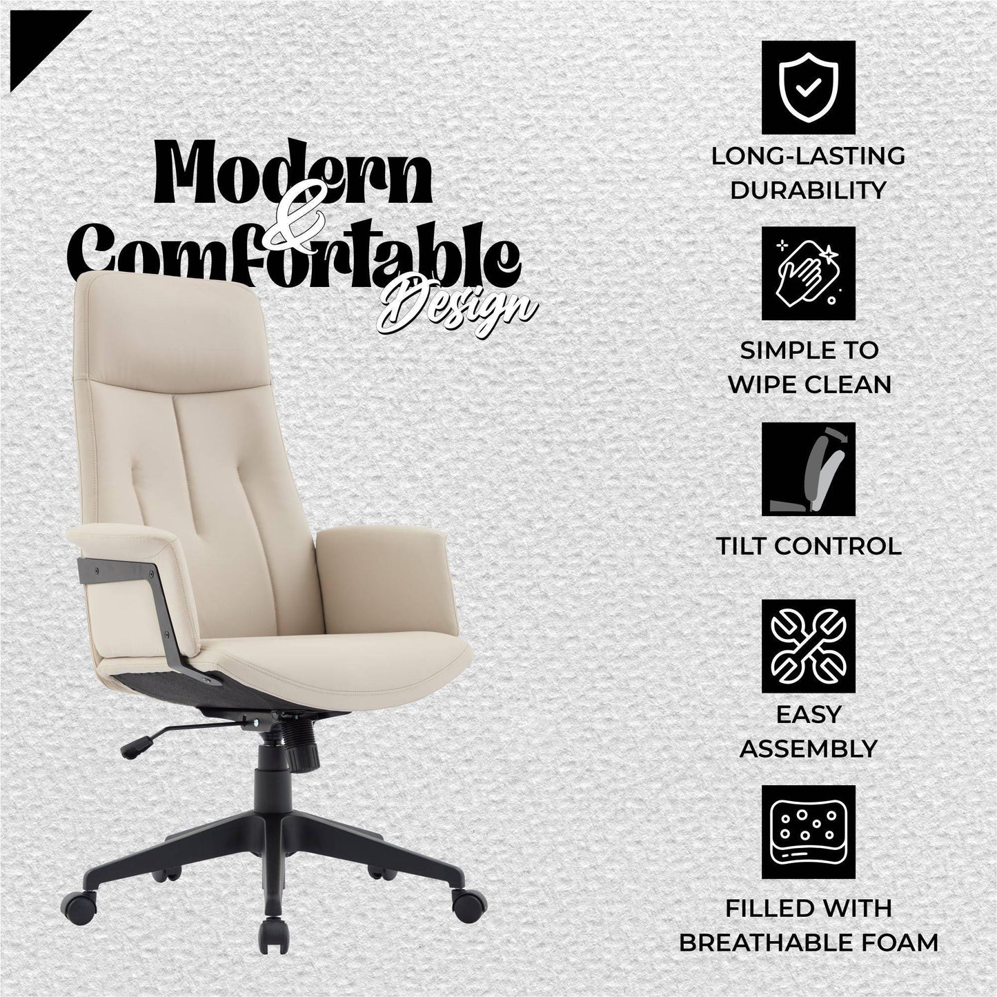 Inifini High-Back Leather Ergonomic Office Chair With Lumbar Support, Adjustable Hight and Swivel - Elax Furniture