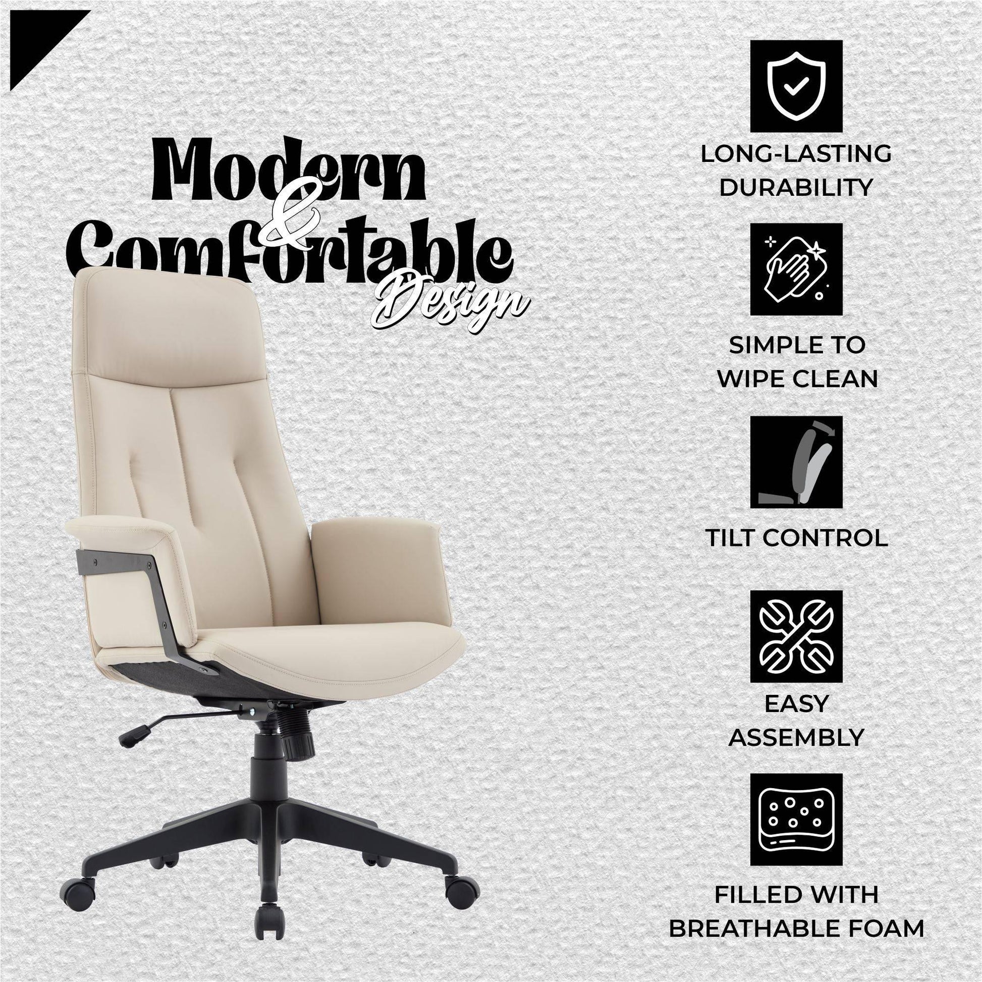 Inifini High-Back Leather Ergonomic Office Chair With Lumbar Support, Adjustable Hight and Swivel - Elax Furniture