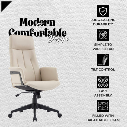 Inifini High-Back Leather Ergonomic Office Chair With Lumbar Support, Adjustable Hight and Swivel - Elax Furniture