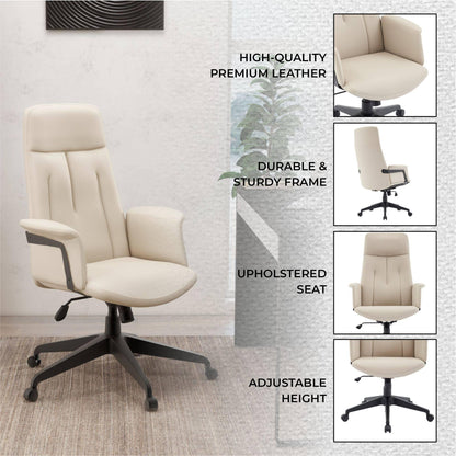 Inifini High-Back Leather Ergonomic Office Chair With Lumbar Support, Adjustable Hight and Swivel - Elax Furniture