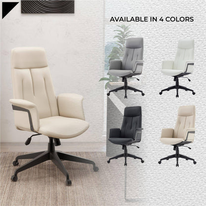 Inifini High-Back Leather Ergonomic Office Chair With Lumbar Support, Adjustable Hight and Swivel - Elax Furniture