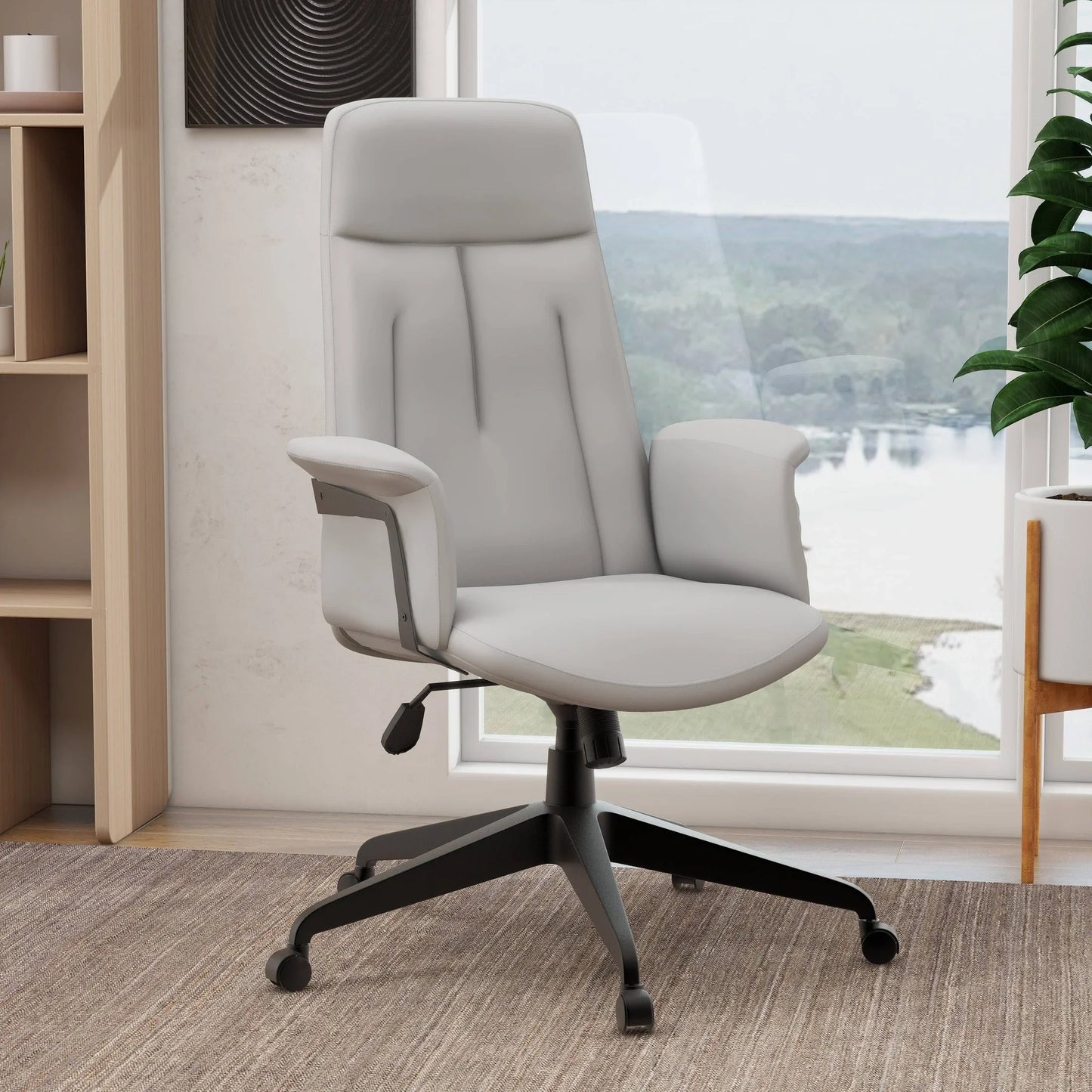 Inifini High-Back Leather Ergonomic Office Chair With Lumbar Support, Adjustable Hight and Swivel - Elax Furniture