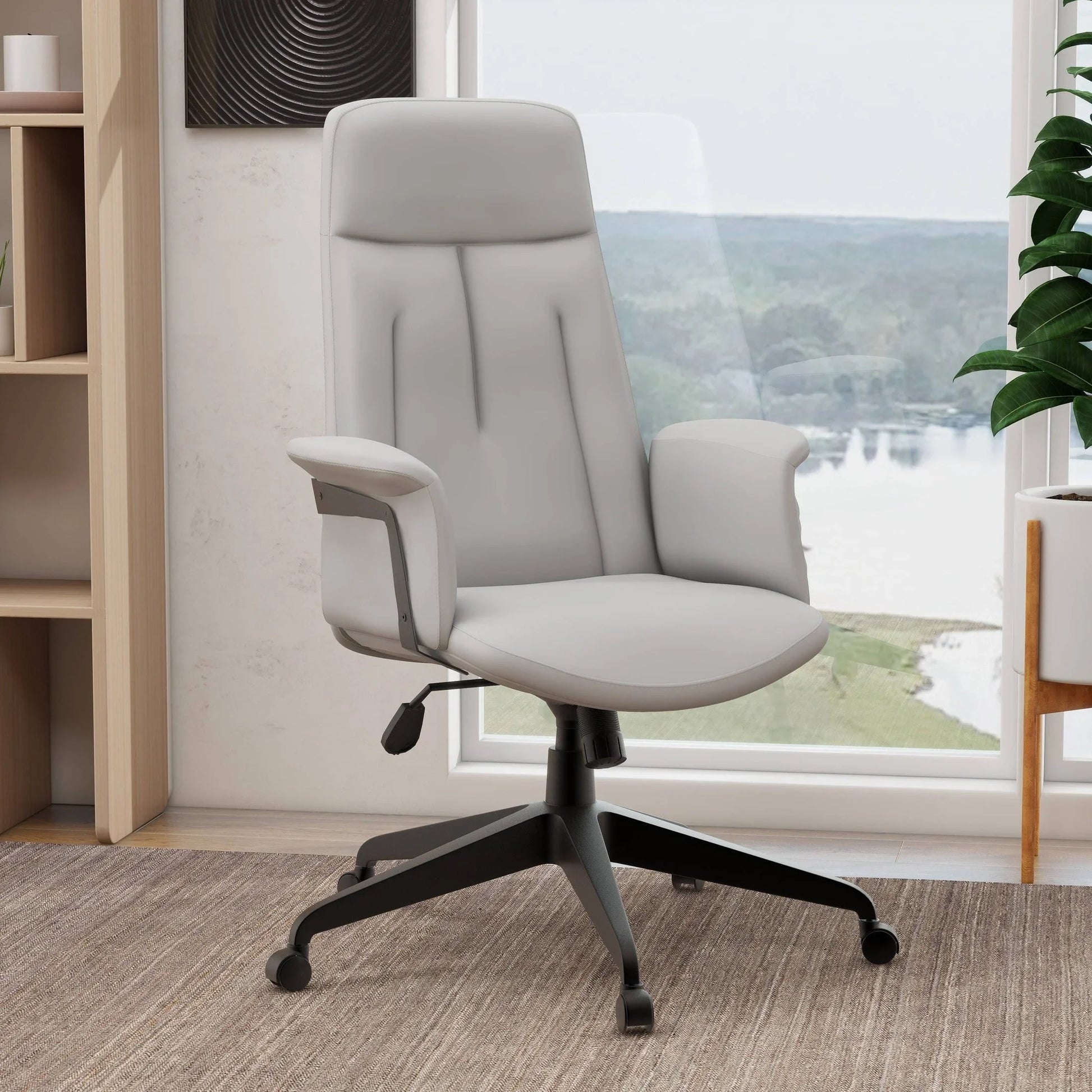 Inifini High-Back Leather Ergonomic Office Chair With Lumbar Support, Adjustable Hight and Swivel - Elax Furniture