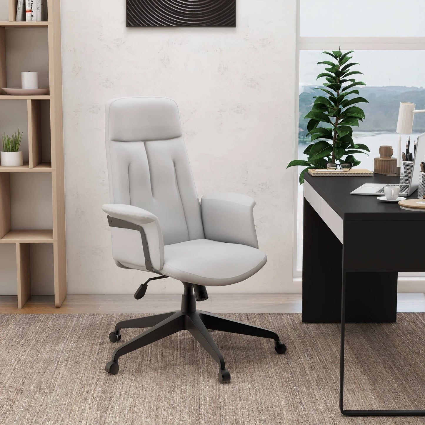 Inifini High-Back Leather Ergonomic Office Chair With Lumbar Support, Adjustable Hight and Swivel - Elax Furniture