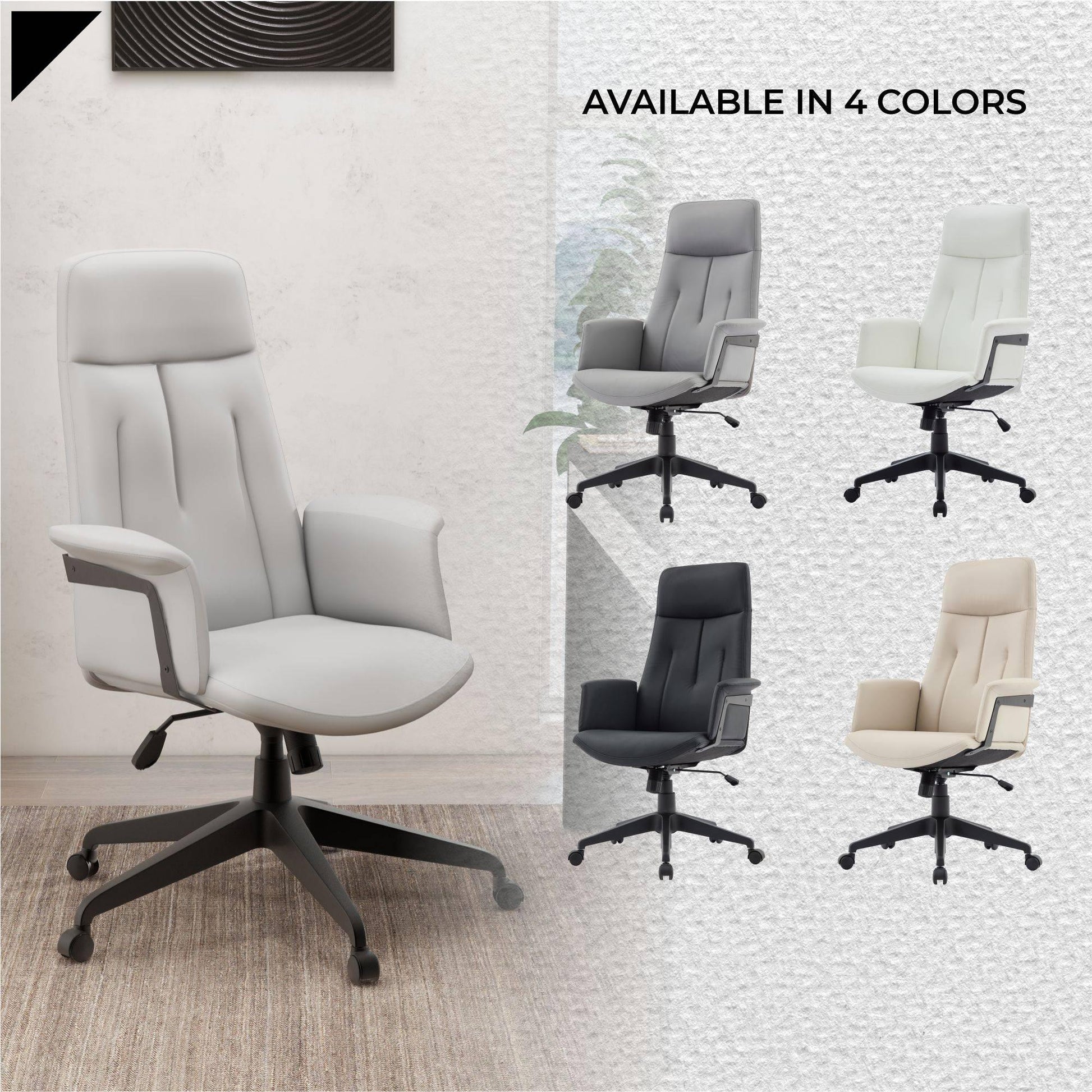Inifini High-Back Leather Ergonomic Office Chair With Lumbar Support, Adjustable Hight and Swivel - Elax Furniture