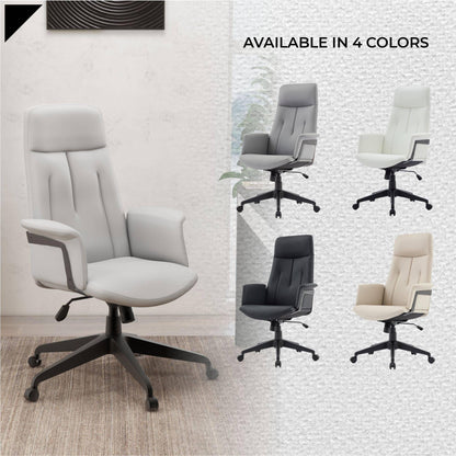 Inifini High-Back Leather Ergonomic Office Chair With Lumbar Support, Adjustable Hight and Swivel - Elax Furniture