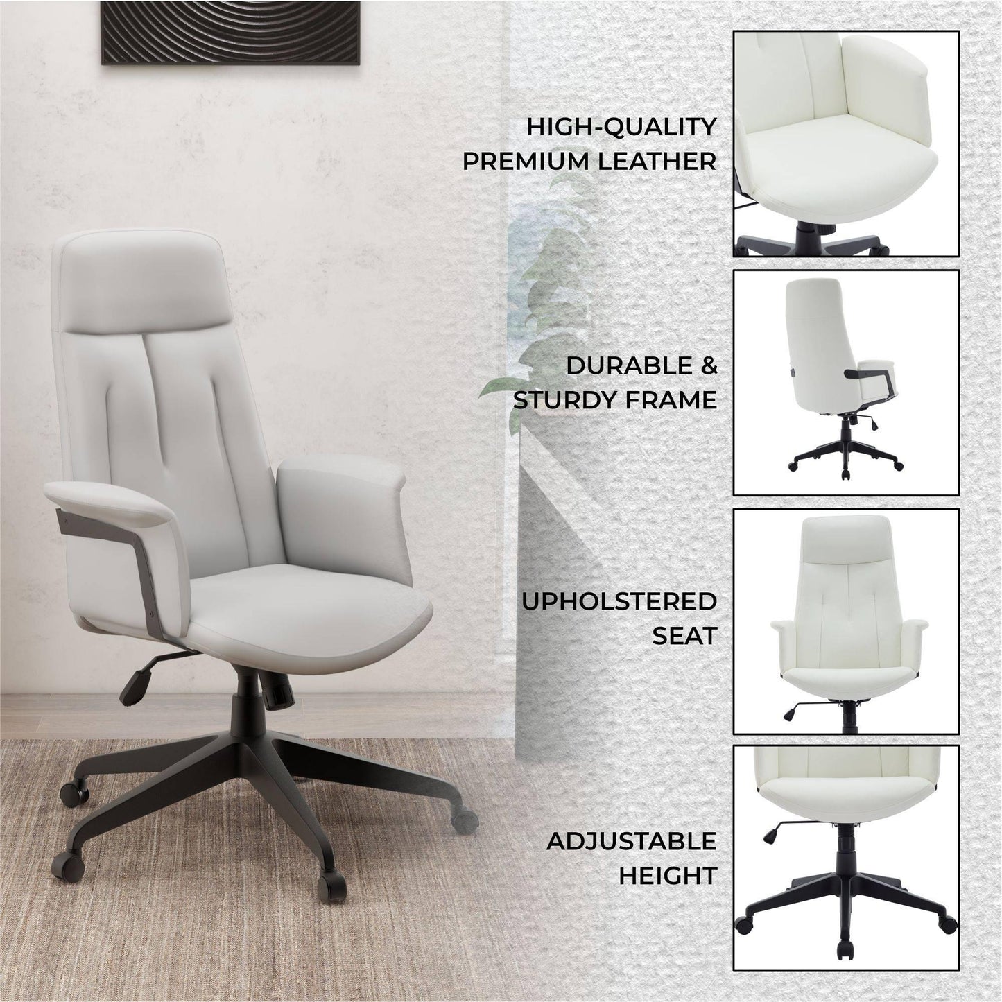 Inifini High-Back Leather Ergonomic Office Chair With Lumbar Support, Adjustable Hight and Swivel - Elax Furniture