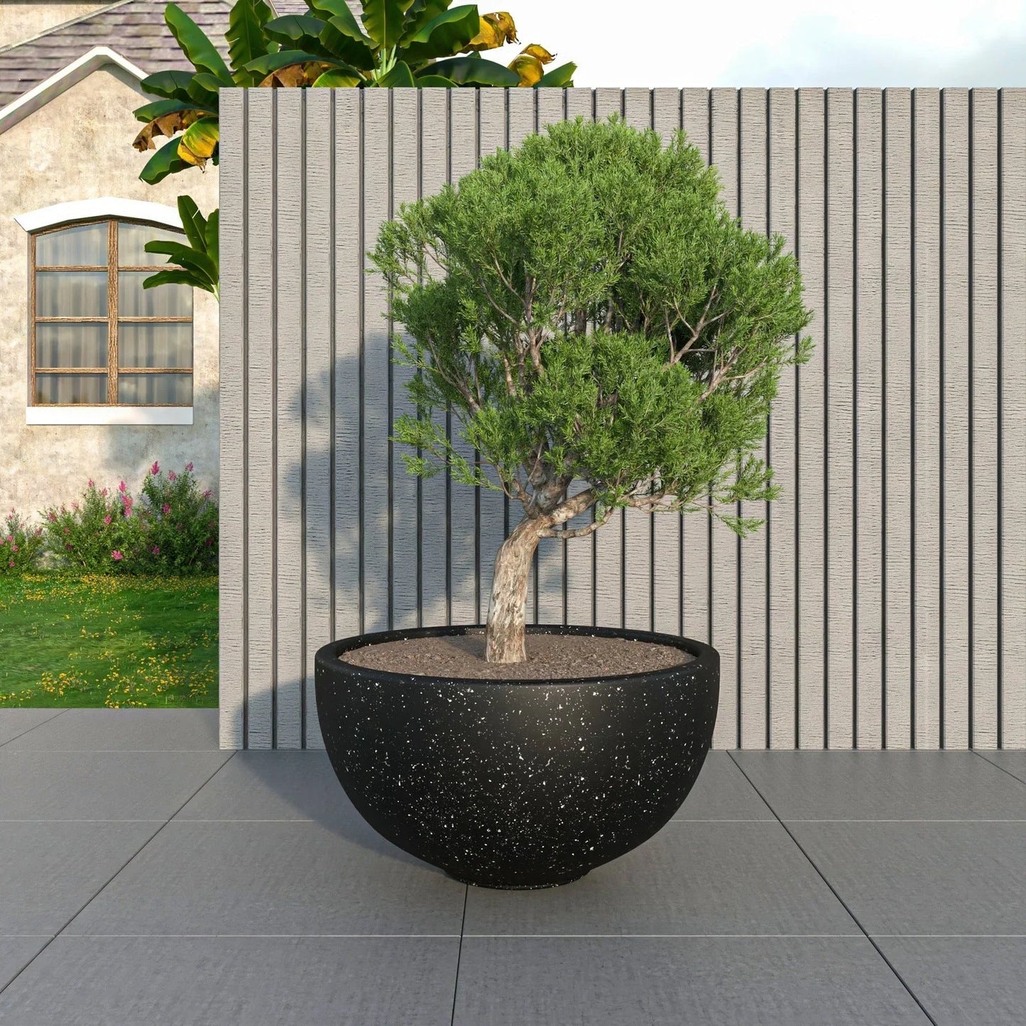 Iris Modern Round Planter Pot in Fiberstone and Clay Weather Resistant Design - Elax Furniture
