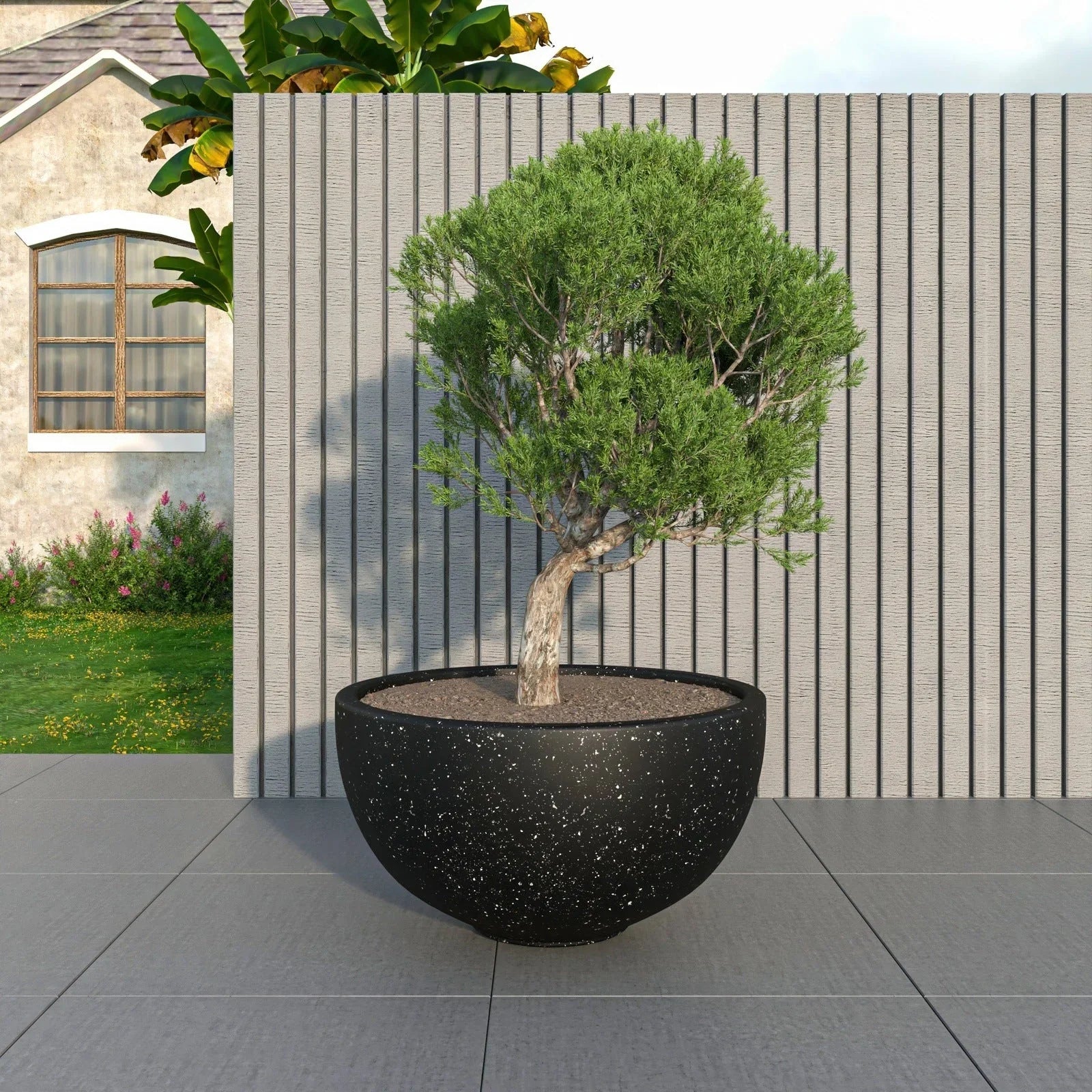 Iris Modern Round Planter Pot in Fiberstone and Clay Weather Resistant Design - Elax Furniture