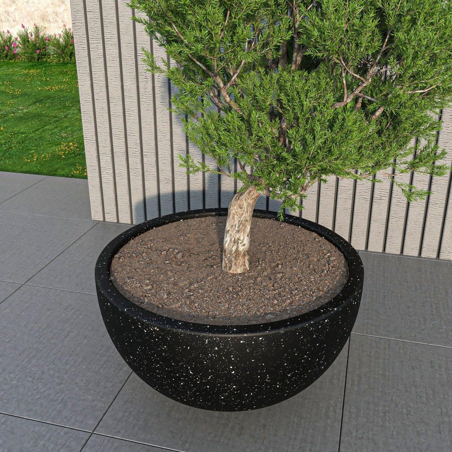 Iris Modern Round Planter Pot in Fiberstone and Clay Weather Resistant Design - Elax Furniture