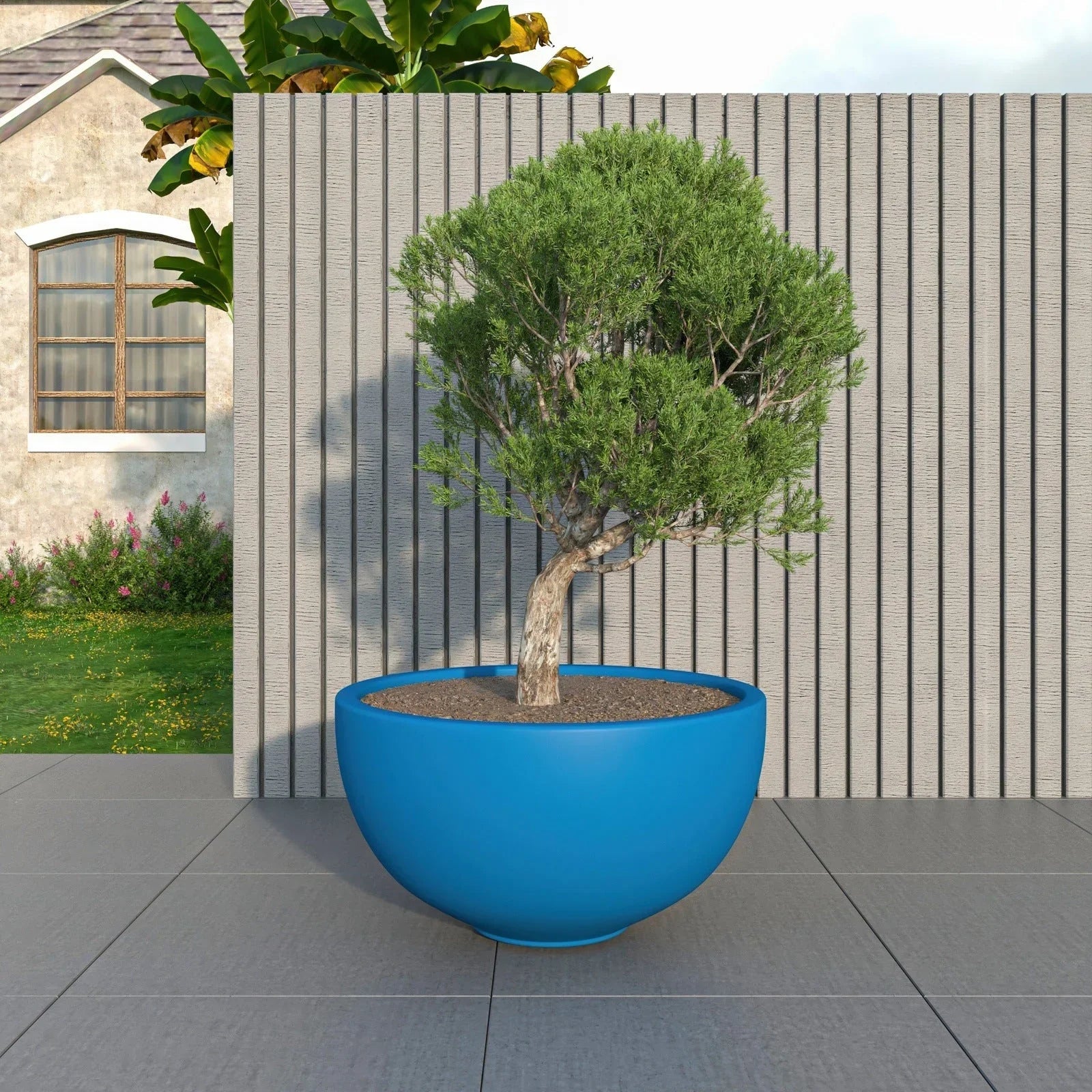 Iris Modern Round Planter Pot in Fiberstone and Clay Weather Resistant Design - Elax Furniture